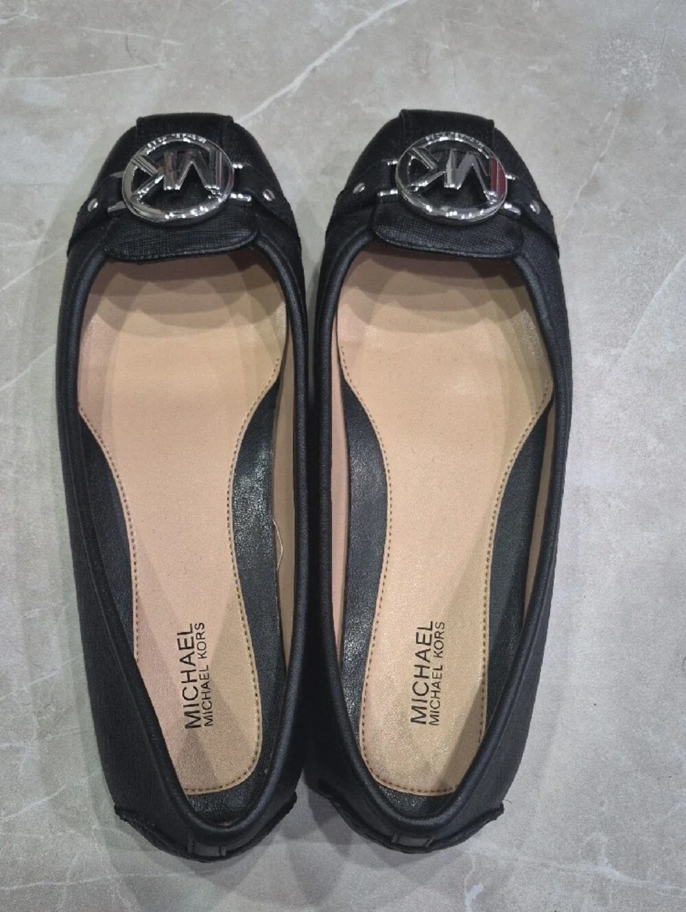 Michael Kors Black MK Logo Square-Toe Ballet Flats